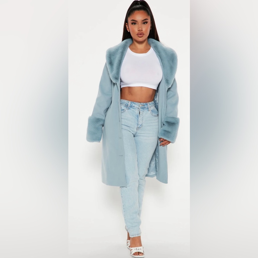Fashion Nova Best Dressed Coat - Dusty Blue Small NWT - Picture 3 of 4
